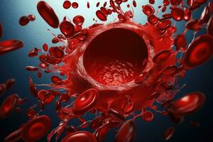 ai generiert Blut Zellen im rot Blut Zellen. 3d Wiedergabe, medizinisch Hintergrund, Blut gerinnen oder Thrombus können behindern das fließen von rot Blut, ai generiert foto