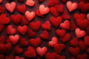 ai generiert Valentinstag Tag Hintergrund mit rot Herzen. 3d Wiedergabe, Hintergrund von Herzen, Konzept von Freundschaft und Liebe, ai generiert foto