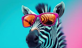 ai generiert ein Zebra ist tragen Brille foto