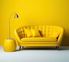 ai generiert ein Gelb Sofa und Stuhl sind Sein gezeigt foto