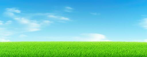 ai generiert beschwingt Grün Gras Feld unter klar Blau Himmel Landschaft foto