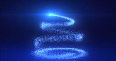abstrakt hell Blau fliegend Linie von Punkte und leuchtend Partikel von energisch magisch hell Spiralen im das gestalten von ein Weihnachten Neu Jahr Baum foto