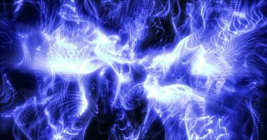 abstrakt Blau Wellen und Rauch von Partikel von Energie magisch hell glühend flüssig, Hintergrund foto