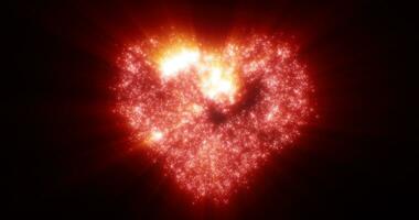 abstrakt rot Liebe Herz gemacht von klein hell glühend Partikel von Energie festlich Hintergrund zum Valentinstag Tag foto