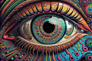 ai generiert bunt Auge mit abstrakt Ornament. psychedelisch Kunst Design. generativ ai foto