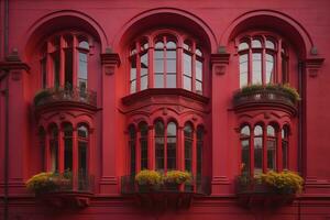 ai generiert rot Gebäude mit Fenster und Pflanzen im Neu York Stadt, generativ ai foto