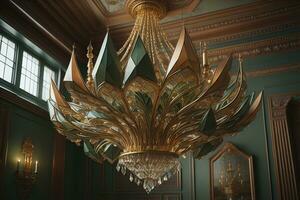ai generiert Luxus Leuchter im das Innere von das königlich Palast. generativ ai foto