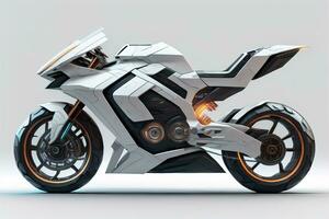 ai generiert ein Weiß Super Sport Motorrad auf ein grau Hintergrund. ai generativ foto