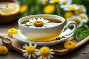 ai generiert Kamille Tee ist ein großartig Weg zu entspannen und lindern Stress foto
