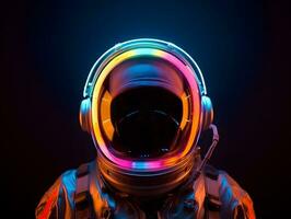 ai generiert Porträt von Astronaut oder Raumfahrer mit Neon- Licht. foto