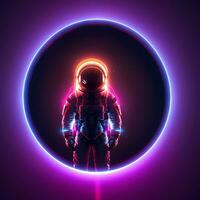 ai generiert Porträt von futuristisch Astronaut oder Raumfahrer mit Neon- Licht. foto