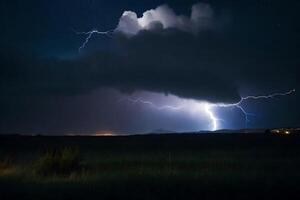 ai generiert Blitz Streiks Über ein Wolke im das Nacht Himmel foto