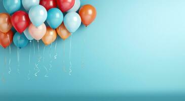 ai generiert bunt Geburtstag Luftballons Über das Blau Hintergrund foto