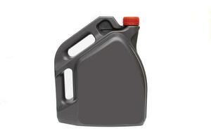 ein 5 Liter grau Öl Flasche zum Fahrzeuge. isoliert auf Weiß Hintergrund. foto