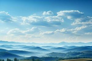 ai generiert klar Blau Himmel Frames ein heiter Morgen Aussicht von Berge foto