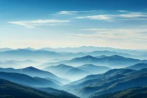 ai generiert Morgen Gelassenheit Berge Stand gegen ein klar, Blau Himmel Hintergrund foto