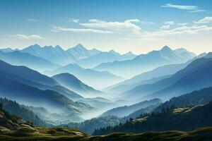 ai generiert Serenade von Berge ein still Morgen gegen ein klar Himmel foto