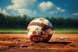 ai generiert klassisch Sport Jahrgang retro Grafik Kunst Vitrinen Baseball auf Gras foto
