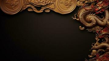 ai generiert minimalistisch Chinesisch Hintergrund mit Gold Drachen und National Ornament groß Copyspace Bereich. foto