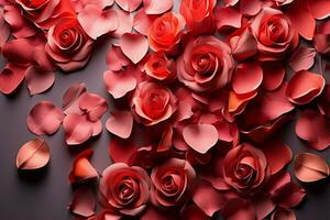 ai generiert Blumen- Liebe Valentinstag Rahmen gestaltet mit Rose Blumen und Konfetti foto