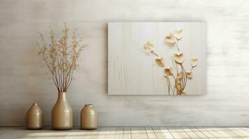 ai generiert golden Briefumschlag auf ein gebürstet Holz Hintergrund mit getrocknet Blumen auf oben foto