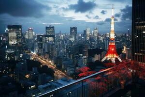 ai generiert Tokyo Turm beim Nacht, Japan. Tokyo ist das Hauptstadt und größten Stadt von Japan, Stadt Aussicht mit Tokyo Turm, Tokio, Japan, ai generiert foto