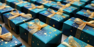 ai generiert anders Farben von Geschenk Verpackung Kisten und Sterne Geschenk Verpackung foto