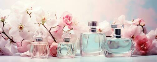 ai generiert Blumen- Parfums zum Frühling foto