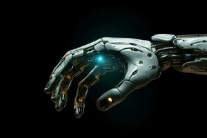 ai generiert Roboter Technik Präzision futuristisch Hand Vitrinen fortgeschritten Roboter Technologie einwandfrei foto