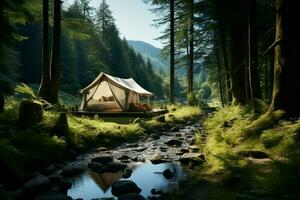 ai generiert heiter draußen schön Natur Landschaft, Grün, Abenteuer, Ferien Lebensstil foto