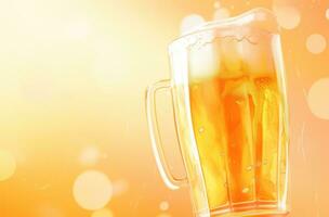 ai generiert das Bier gegossen von ein Glas mit ein Orange Hintergrund foto