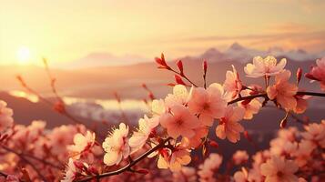 ai generiert Sakura Blumen während Morgen Sonnenaufgang, Farbe von das Jahr 2024. ai generiert. foto