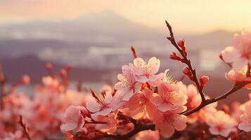 ai generiert Sakura Blumen während Morgen Sonnenaufgang, Farbe von das Jahr 2024. ai generiert. foto