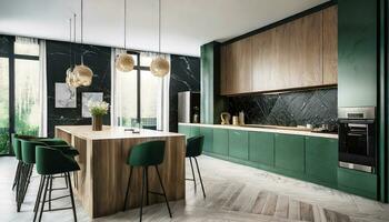 ai generiert modern Küche Innere mit Küche foto