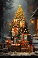 ai generiert Weihnachten die Geschenke durch König von das Weihnachten Bäume, foto