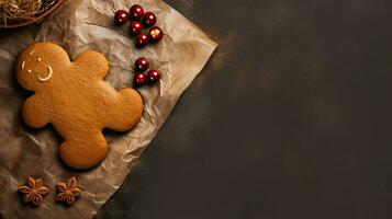 Lebkuchen Kekse Mann auf dunkel Hintergrund foto