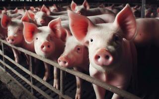 ai generiert Schwein Bauernhöfe, großräumig Vieh Produktion, Schweine im Stifte, Fleisch Industrie foto