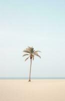 ai generiert ein Palme Baum sitzt im das Sand, Nächster zu ein Strand, foto