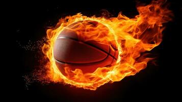 ai generiert ein Basketball Ball auf Feuer, Darstellen Leidenschaft und Energie, großartig zum kreativ oder dramatisch Designs foto