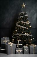 ai generiert Weihnachten Baum mit Weihnachten die Geschenke Nächster zu Es, foto
