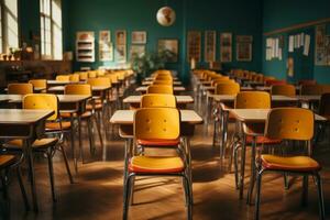 ai generiert leeren Schule Klassenzimmer foto