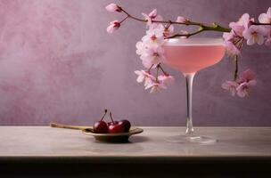 ai generiert ein Cocktail mit Rosa Farbe auf ein Beton Zähler foto