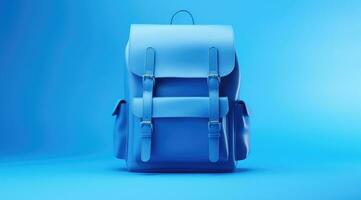 ai generiert Blau Rucksack auf Blau Hintergrund foto