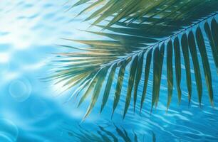 ai generiert Palme Blatt auf Blau tropisch Hintergrund foto