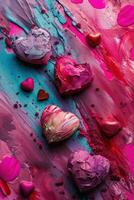 ai generiert lebendig Liebe Hintergrund mit beschwingt Farbtöne, romantisch Elemente foto