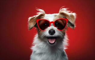 ai generiert das Hund trägt ein Paar von Herz geformt Brille foto