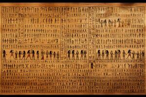 ai generiert uralt ägyptisch Papyrus Textur Hintergrund, historisch und zart Papyrus Schriftrollen, Jahrgang und hieroglyphisch Hintergrund foto