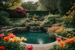 ai generiert still Garten Szene mit ein Vielfalt von bunt Blumen im blühen generativ durch ai foto