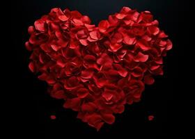 ai generiert Liebe geformt von rot Rose Blütenblätter foto