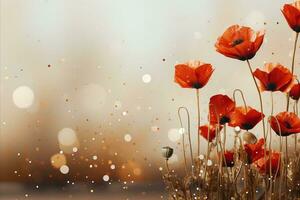 ai generiert Sanft Bokeh Hintergrund mit kontrastieren Mohn Blumen und verschwommen defokussiert Hintergrund foto